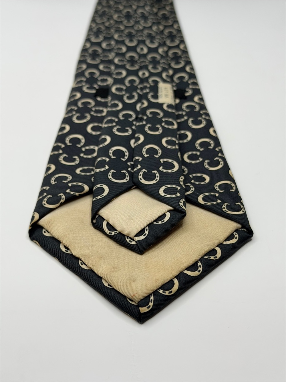 Hermès Paris Men’s Deep Charcoal Gray Horseshoe 100% Silk Tie France Vintage - Picture 8 of 16